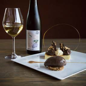 Trilogie de desserts du Jardin de l'Abbaye avec notre Vin de France Vendanges tardives "Songe d'une nuit d'été"